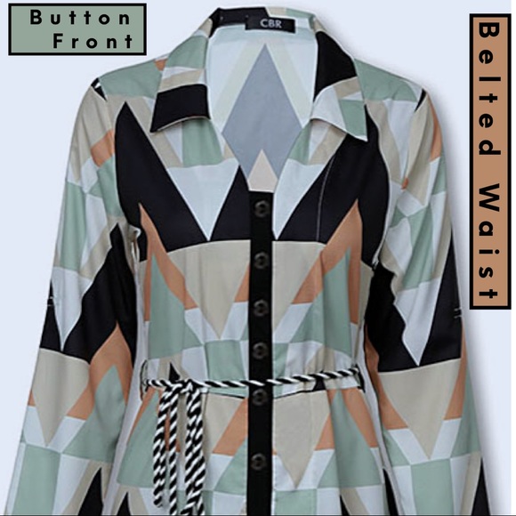 Button Front Long Sleeve Collared Midi Dress NWT - Picture 4 of 9